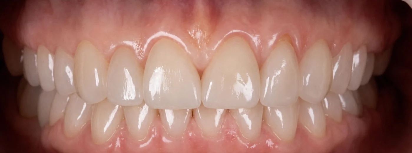 Porseleinen Veneers: Glimlach van patiënt na de tandheelkundige behandeling.